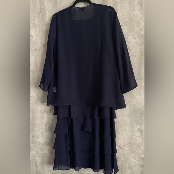 SL Fashions NY Dark Blue Embellished, Tiered 2PC Jacket Dress Sz 16 - Picture 9 of 11